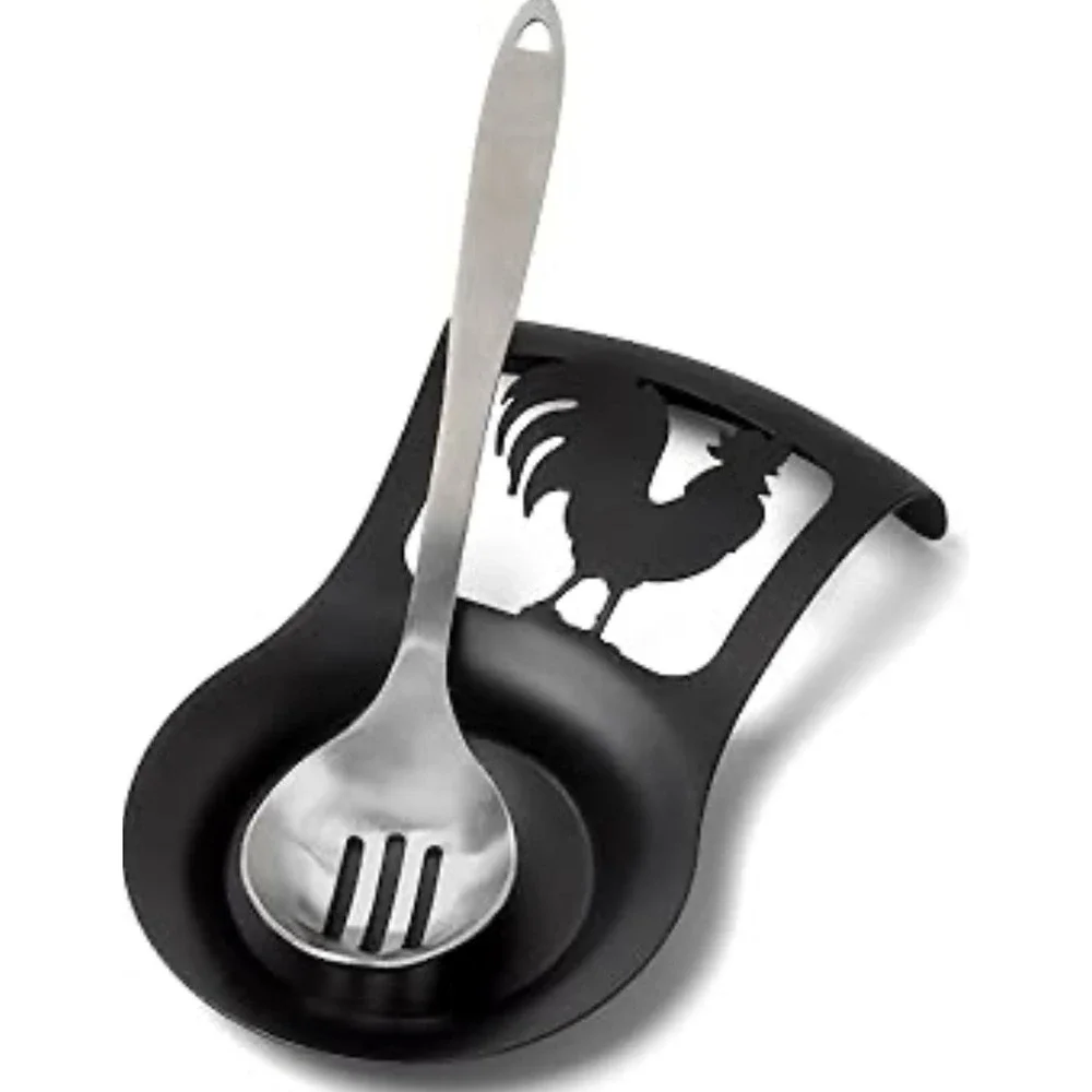 Spoon Rest Rooster Black Metal 9.5x5.5